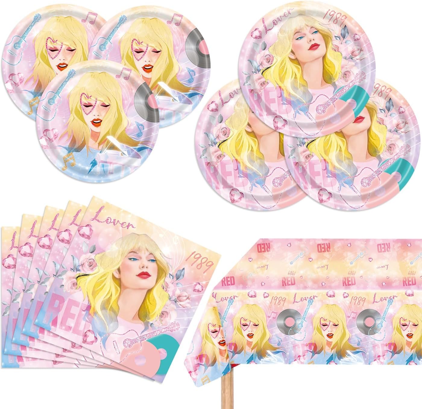 KASTWAVE Taylor Birthday Decorations, 20 Plates, 20 Napkins and 1 Tablecover for Girls Fans Taylor Party Supplies