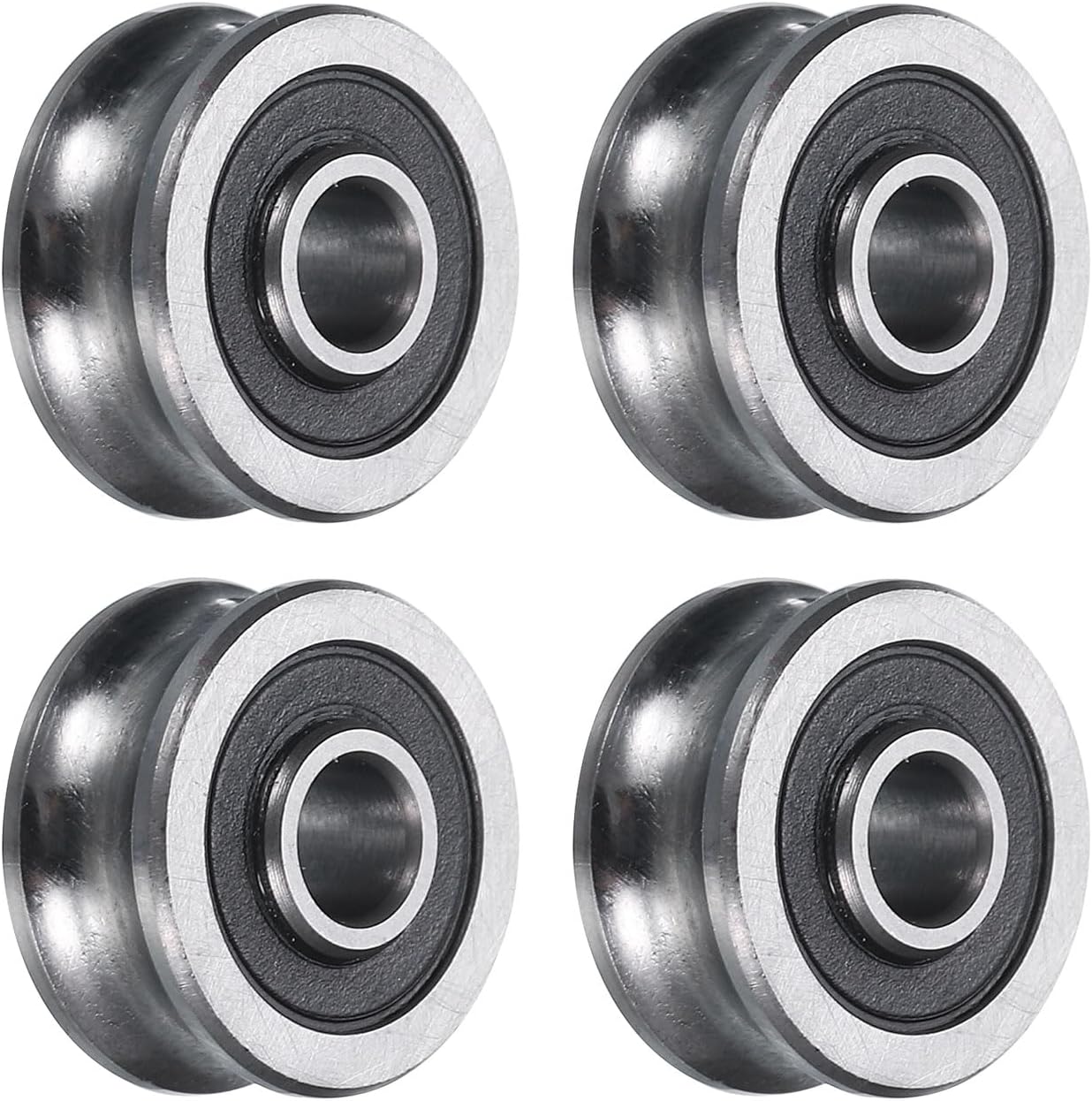 uxcelluxcell 4pcs SG10 U Groove Track Guide Bearing 4x13x6mm U Groove Roller Wheel (GCr15) Chrome Steel Bearings, ABEC3