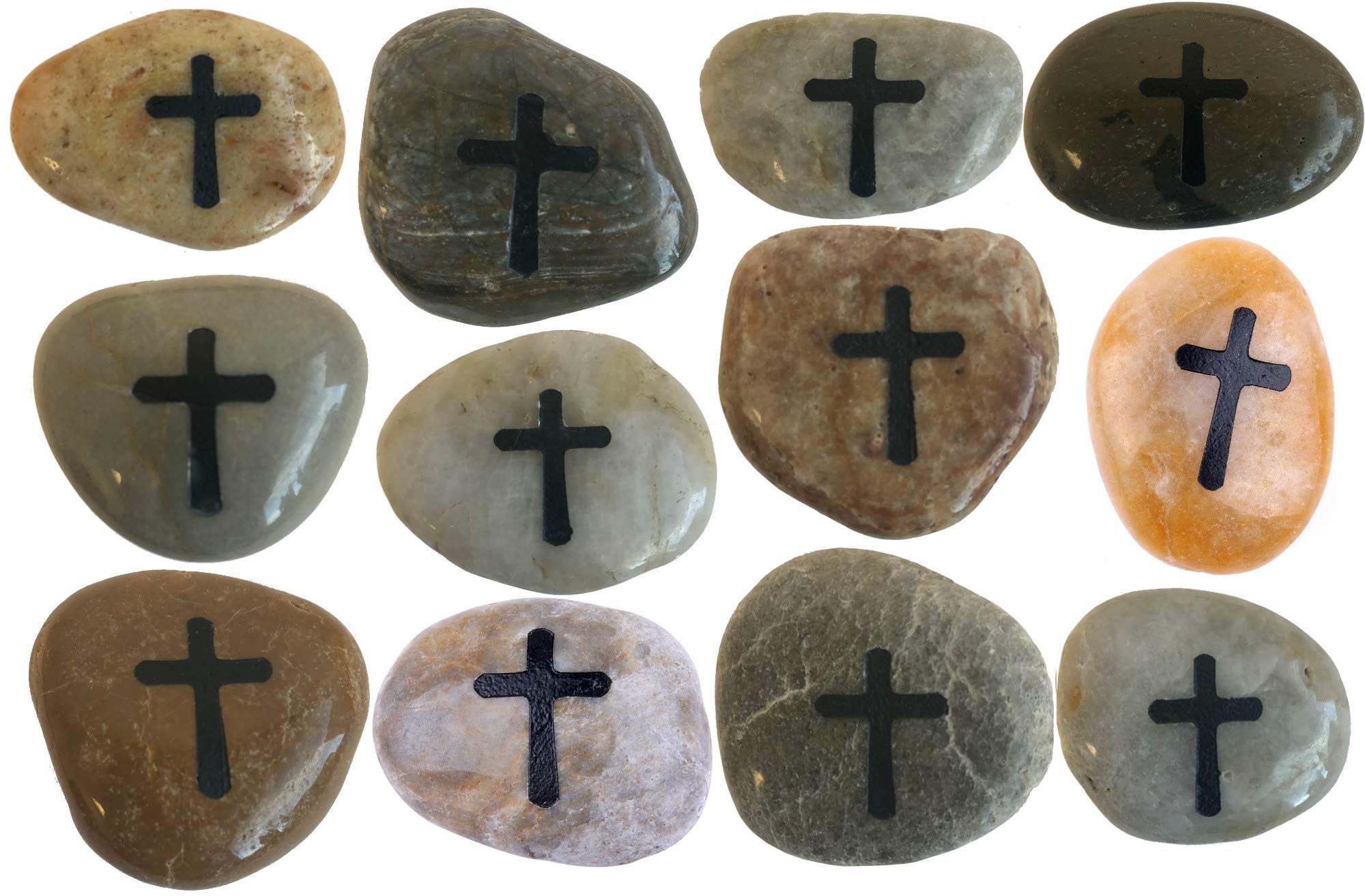 Holy Land MarketEngraved Cross Engraved (not to) Worry Natural Stones (12 Stones Set- Large 2-3 Inches Each) from The