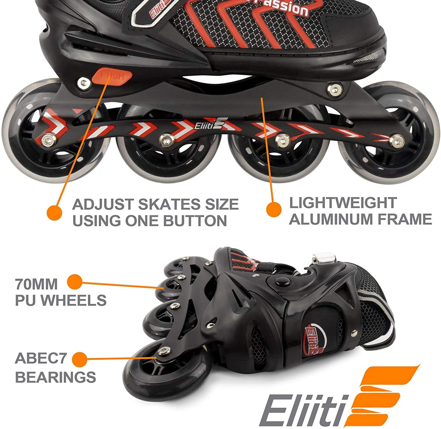 Adjustable Inline Skates Adult XL 9-11.5 Eliti Infinite‎ Passion Used ELITE INFINITE PASSION ADJ 7-9 Senior Rec Fitness  main image 3