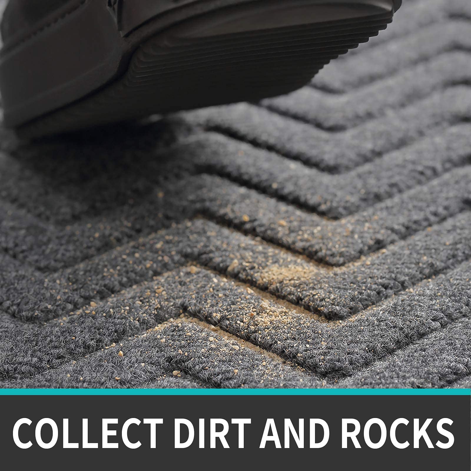 DEXI Durable Front Door Mat, Waterproof, Low-Profile, Heavy Duty Doormat for Indoor Outdoor, Easy Clean Rug Mats for Entry, Patio, Busy Areas, 48x24, Chevron Dark Grey