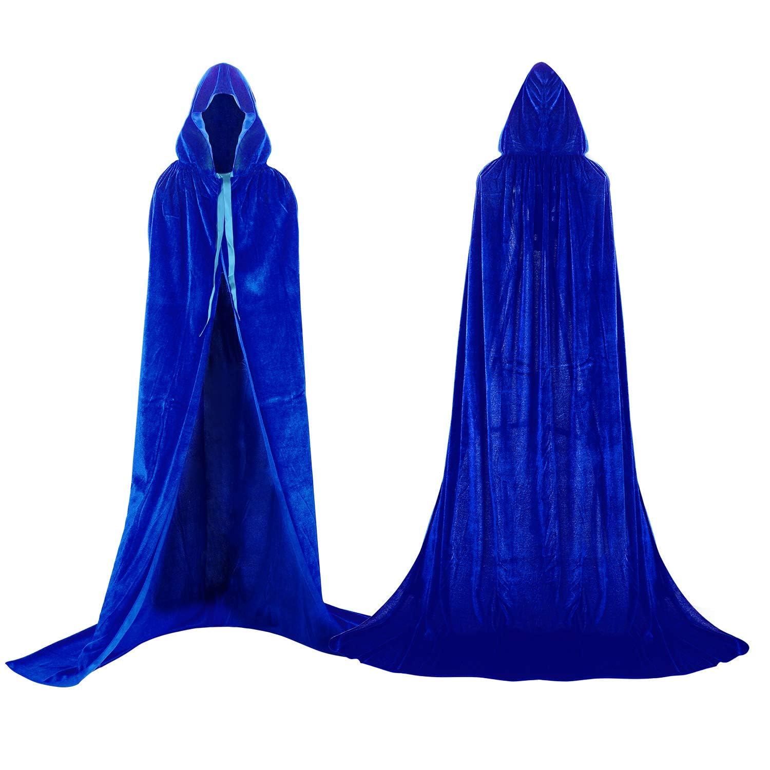 Proumhang Mantello con Cappuccio Lungo in Velluto Costume di Halloween Carnevale Natale Capo Masquerade Blu
