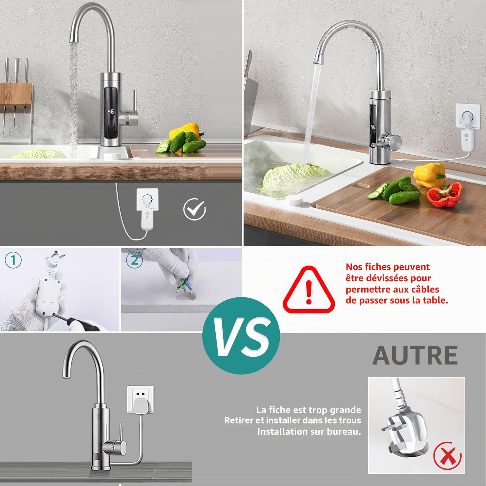 HOMELODY Robinet Électrique avec Chauffe-Eau Instantané 230V – Robinet de Cuisine Chauffant avec Affichage LED, Mitigeur Électrique en Acier Inoxydable