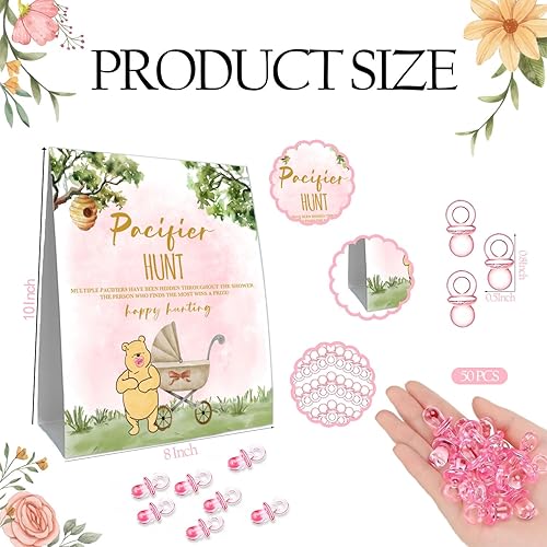 Miniatura 2 de Winnie - Cartel de caza de chupete, juego de mini chupetes para baby shower, juego de 50 piezas de decoración clásica de Pooh para baby shower,