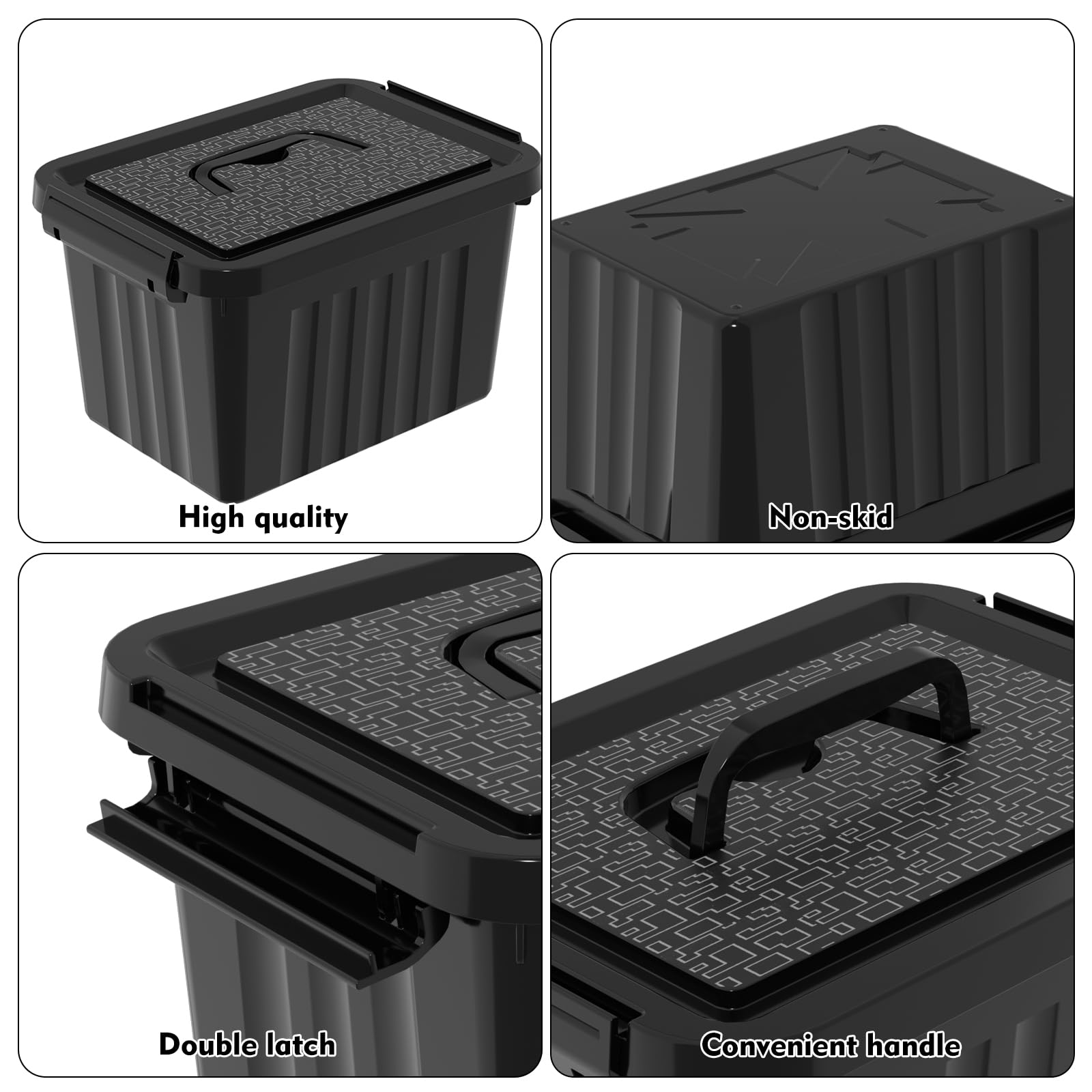 Contenedor de plástico negro de 6 cuartos de galón con asa, paquete de 6 | Cajas pequeñas de plástico con tapa