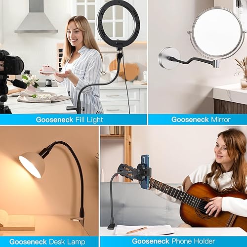 Miniatura 6 de ZealSound Brazo de manguera de metal multifuncional, cuello de cisne de micrófono de 13 pulgadas, extensión de soporte para soporte de piso de