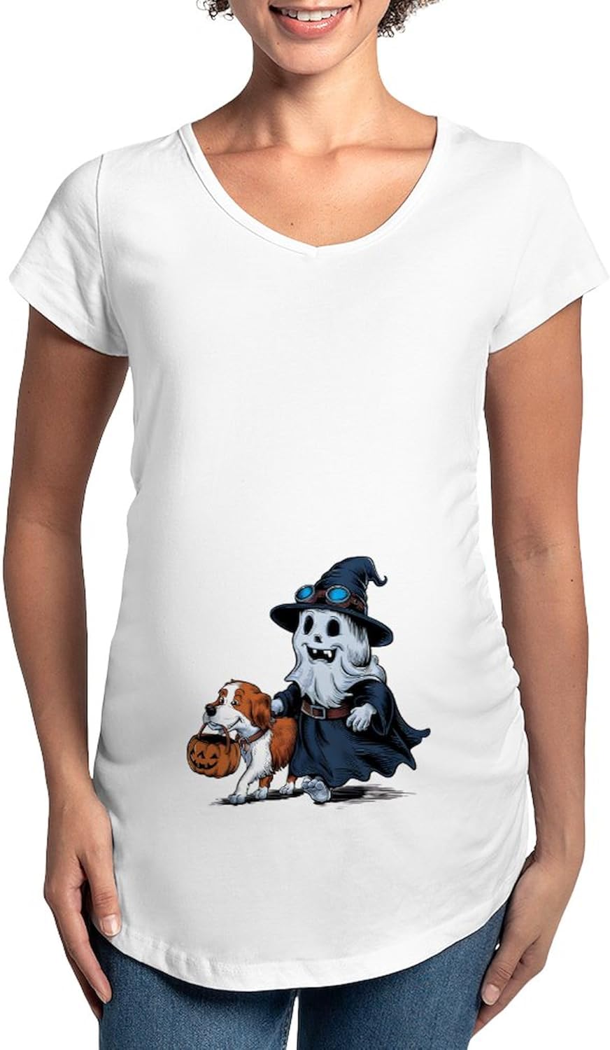 CafePress A Cartoon of A Skull with A Top Hat and A Dog Women's Maternity T Shirt Women's Maternity Ruched Side T-Shirt