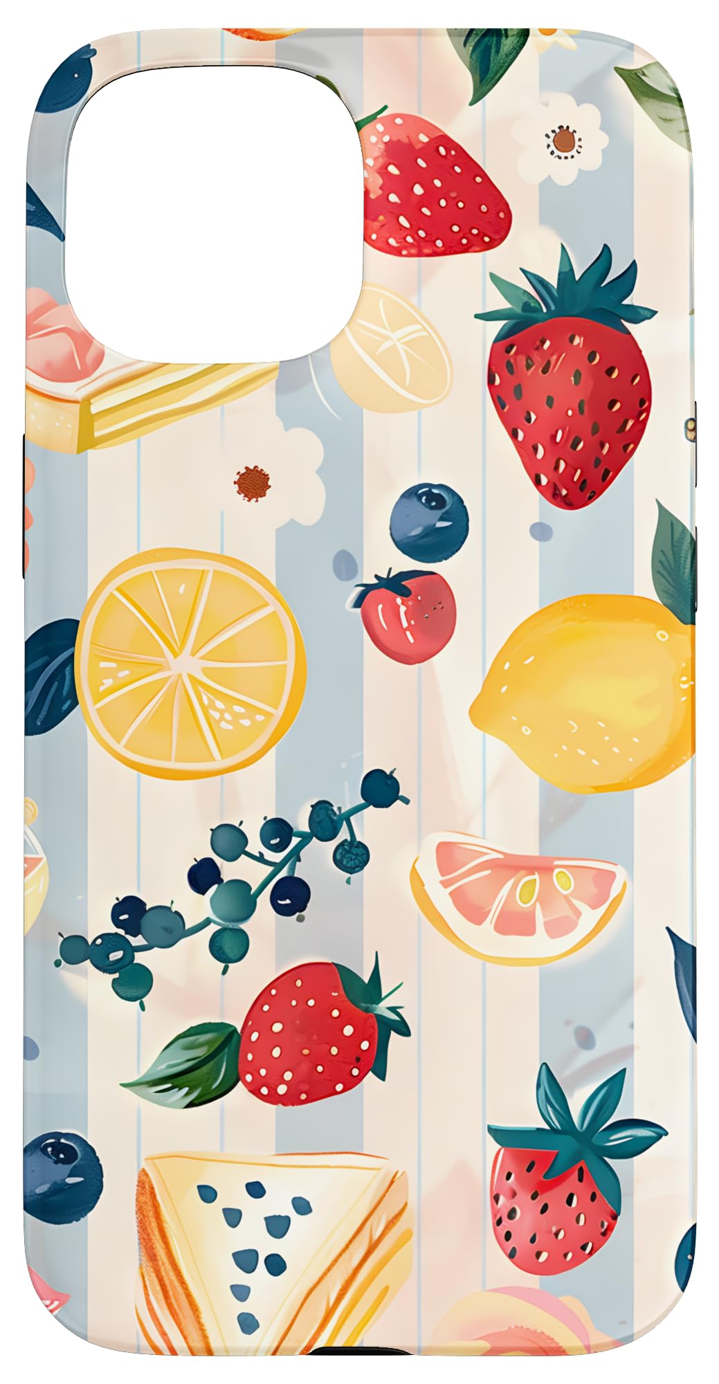 Fruit & Berry Pattern, Lemon & Strawberry | Summer Case for iPhone 15