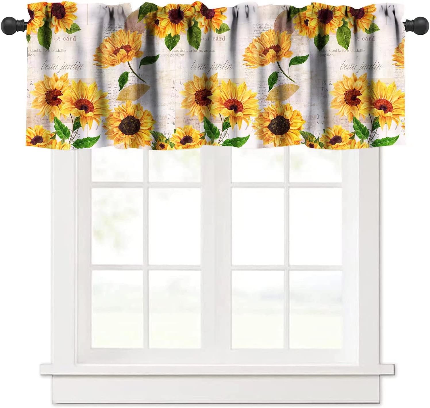 Vintage Sunflowers Curtain Valances for Window, Retro