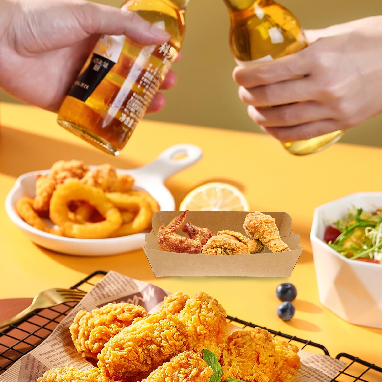 Tofficu Scatole in Carta Kraft 100 Pezzi per Alimenti Design Aperto e Portatile, Resistenti All'olio, per Patatine Fritte e Dolci in Cucina o Picnic