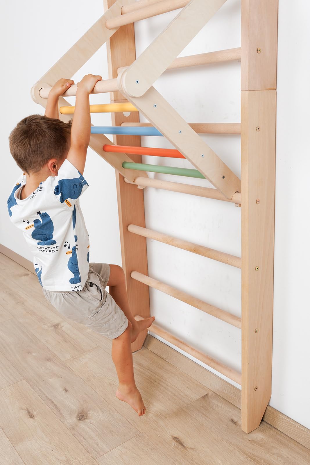 Schwedische Kinder-5-220-Farbe Sprossenwand aus massivem Buchenholz – Indoor Kletterwand & Turnwand für Kinder & Erwachsene – Sportgerät, Klettergerüst, Gym Holzspielgerät