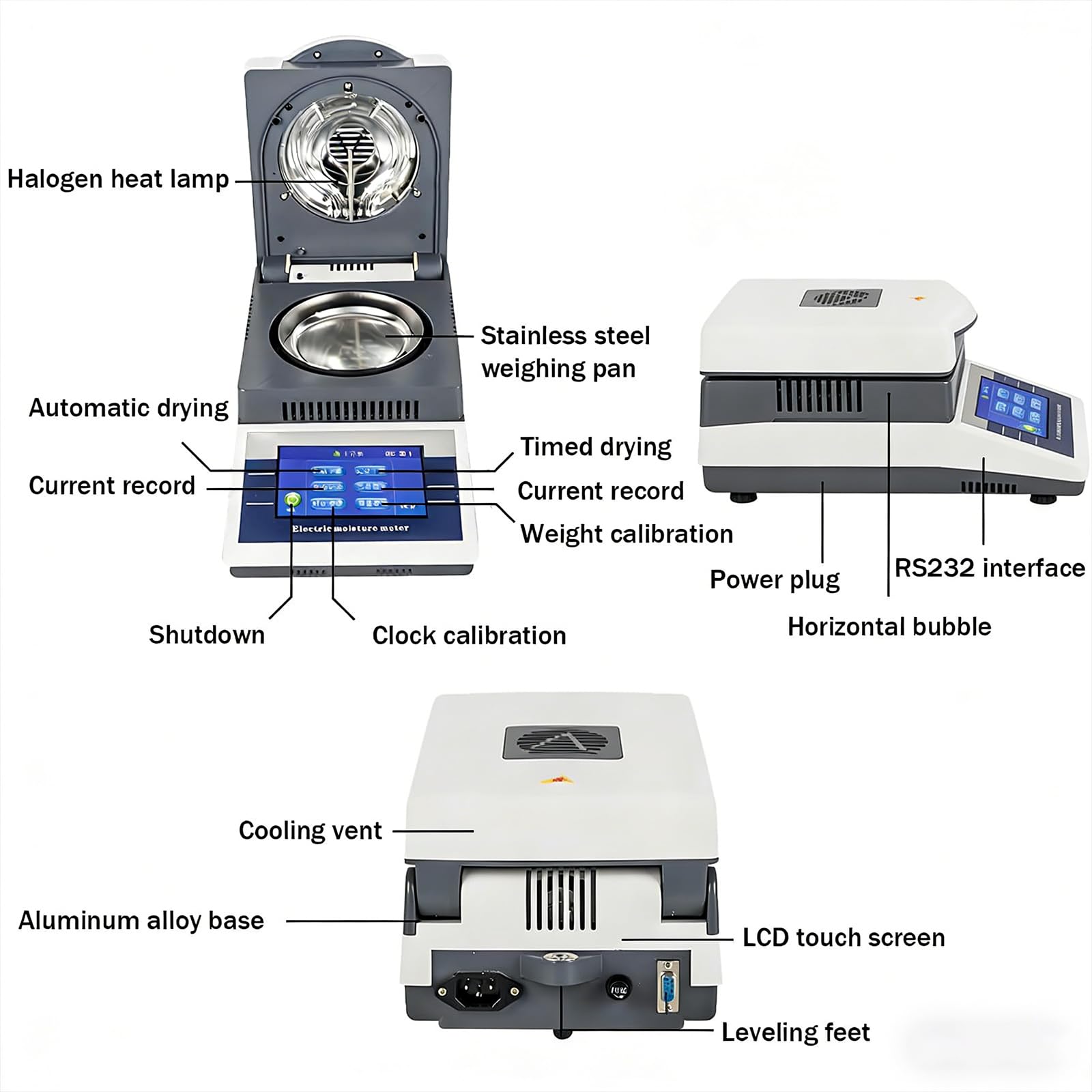Analizador de humedad halógeno de precisión, pantalla táctil LCD de 5 pulgadas, medidor de humedad automático para laboratorio e industrial, 50 g-5 mg