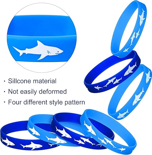 Miniatura 2 de meekoo 24 pulseras de goma para recuerdos de fiesta de tiburón, decoraciones de fiesta de mandíbulas bajo el mar, suministros de recuerdos de