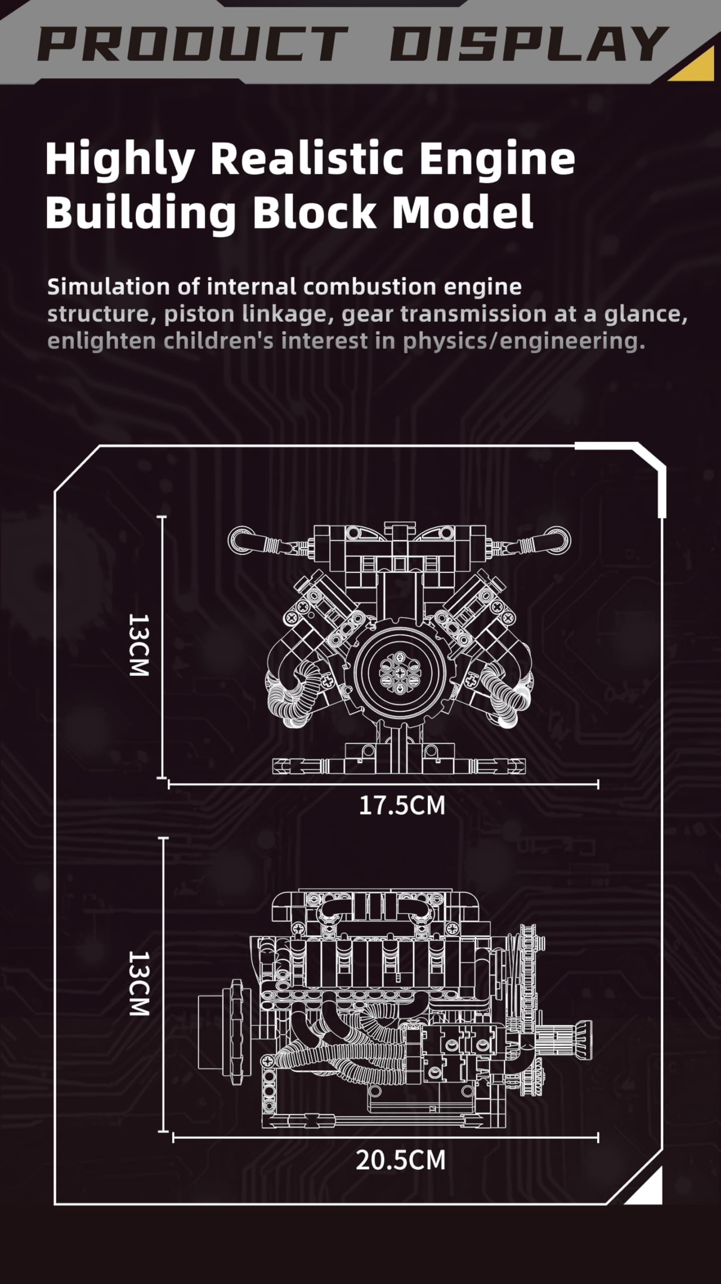 V8 Motor Bausteine Spielzeug, APP-gesteuerter V8 Motor Bausatz Auto Klemmbausteine Technik Modell, Enthält Acht-Zylinder und Batteriekasten, als Spielzeug/Geschenk/Sammlerstücke für Auto LKW Fans (D)