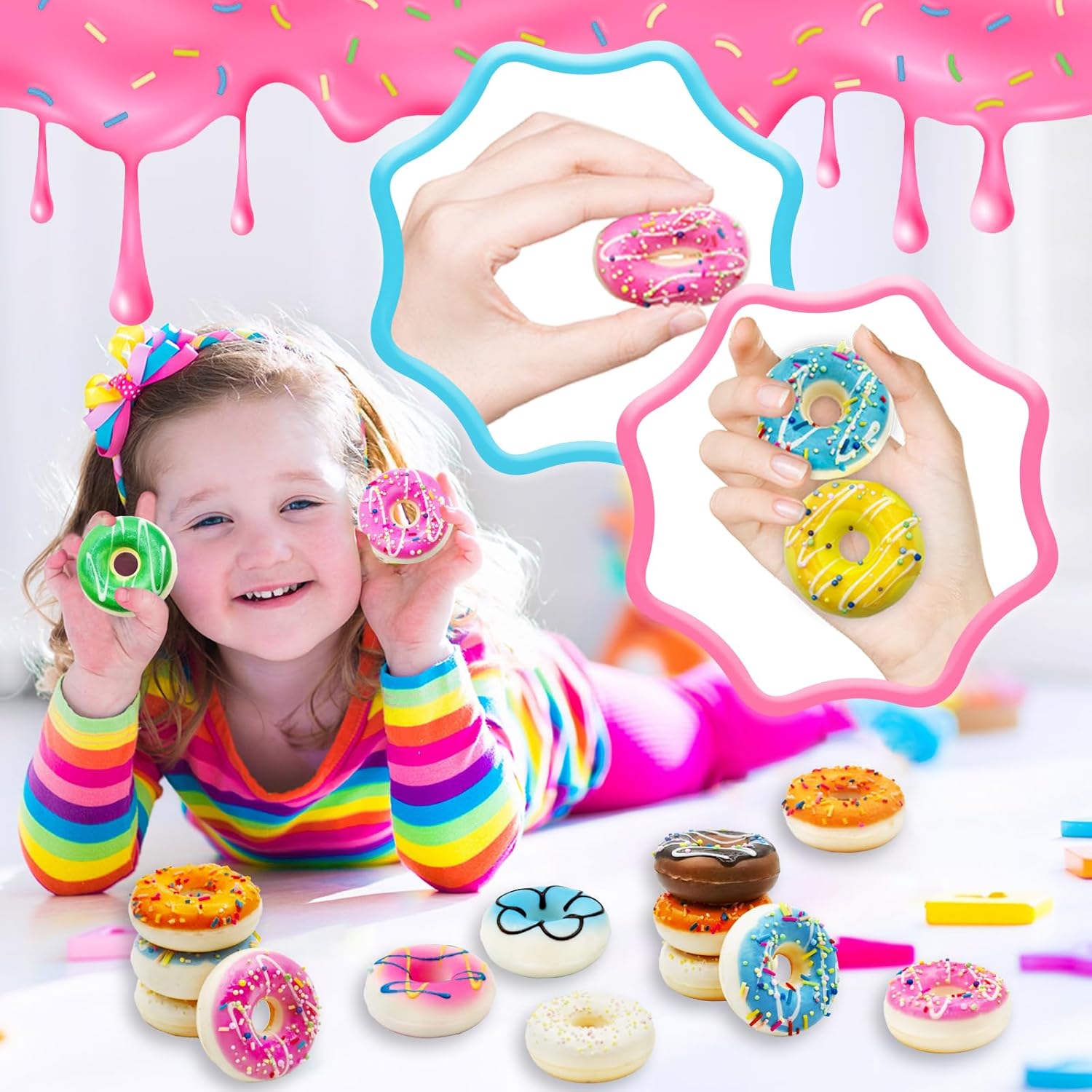 20 Pcs Mini Donut Stress Balls Keychain 2 Inch Slow Rising Fake Donuts Toys for Girl Donut Birthday Gift Theme Decorations Party Favors