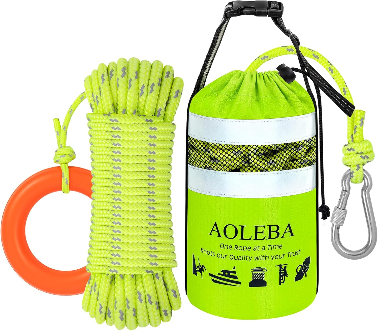 AOLEBA Water Rescue Throw Bag, Throwable Device with 8MM Reflective Throw Line,Tensile Strength Up to 1900Lbs Boating Equipment, Emergency Water Bag Safety Equipment for Kayaking Rafting
