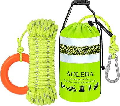 AOLEBA Water Rescue Throw Bag, Throwable Device with 8MM Reflective Throw Line,Tensile Strength Up to 1900Lbs Boating Equipment, Emergency Water Bag Safety Equipment for Kayaking Rafting