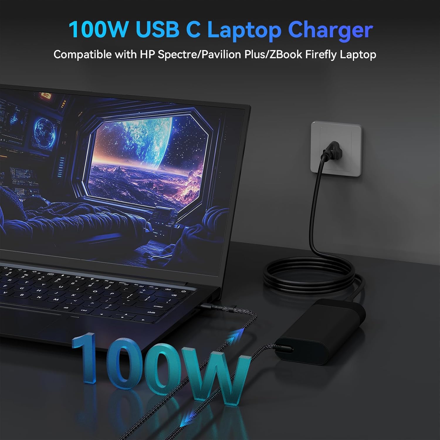 100W USB C Laptop Charger Compatible with HP ProBook 4 G1i 16" EliteBook 6 G1a G1i G2a 16" EliteBook X/8 Flip G1a G1 G2i 14 13 inch EliteBook 865 860 835 1040 G11 G10 G9 Type C Power Adapter