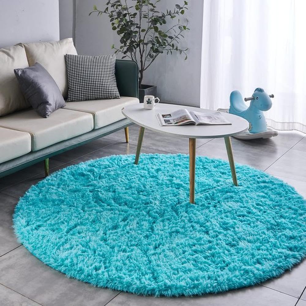 Tapis rond en peluche gris de 100x100 cm pour décoration de salon et chambre