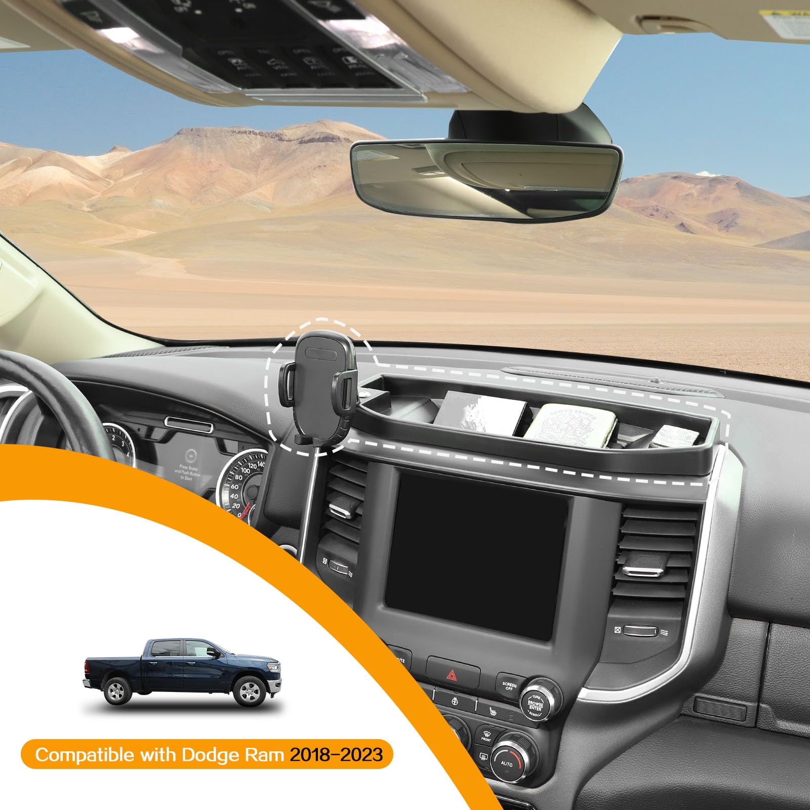 Jimen Compatible With Dodge Ram 2012-2017, Cell Phone Holder Mount Dashboard Tray