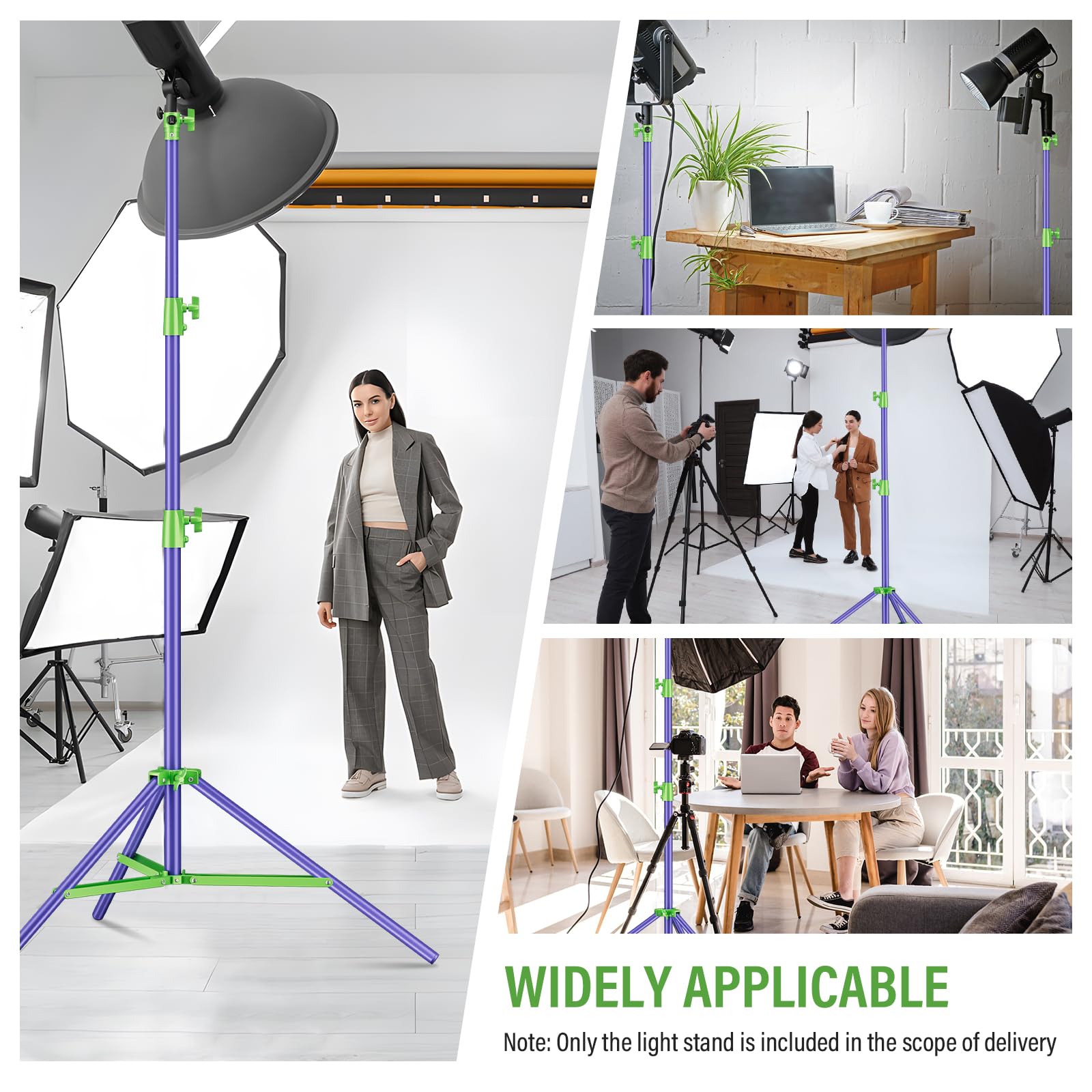 Soonpho Light Stand Pies Soporte Ligero de 280cm 9,1 Totalmente Metálico Amortiguador y Trípode Capacidad de Carga de 10kg para Fotografía en Exteriores y Retransmisiones en Directo (Morado&Verde)