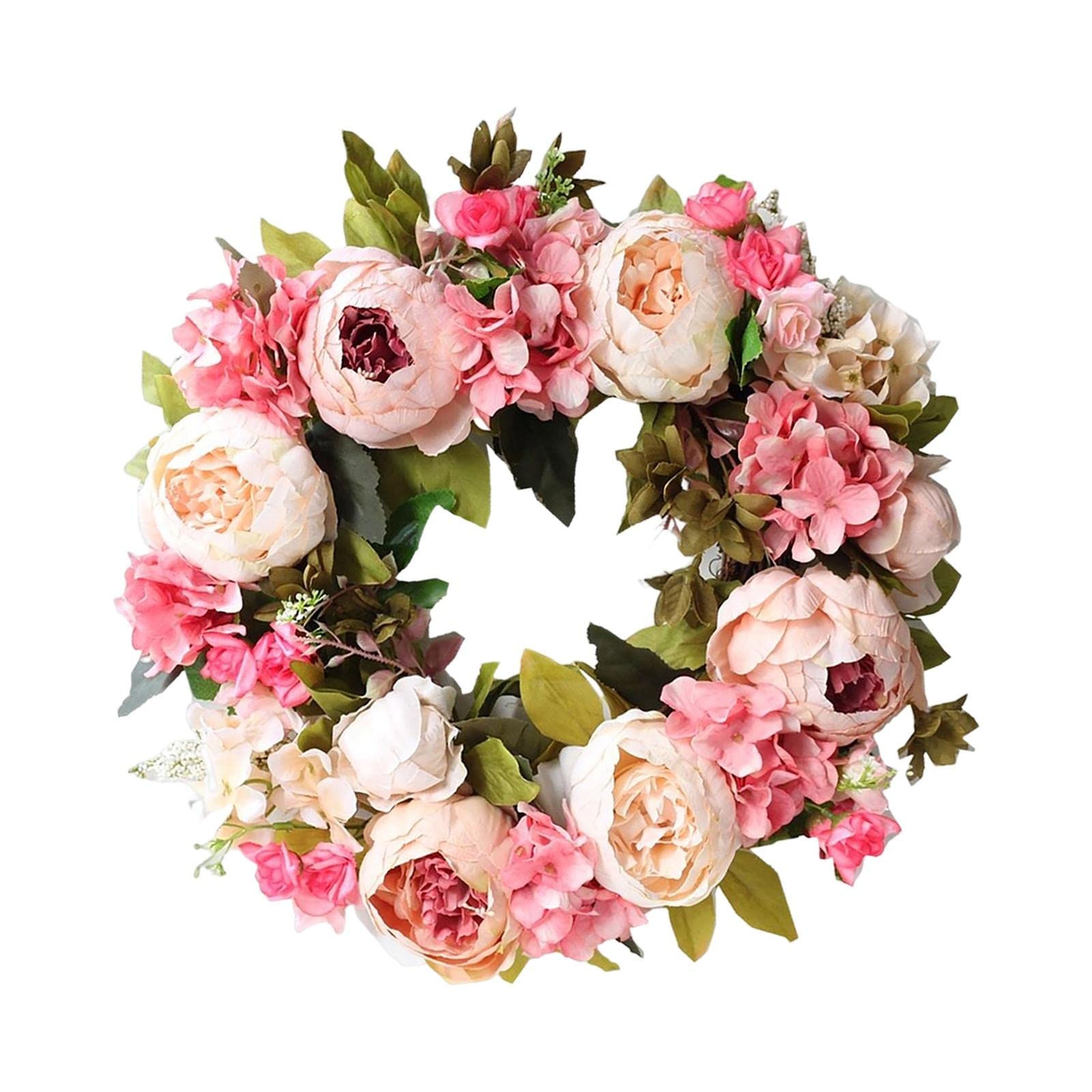 Guirnalda de Peonías Corona de Flores Guirnalda Artificial Corona para Puerta con Base de Vid Plástica Y Acabado Elegante Adecuada para Boda Ventana