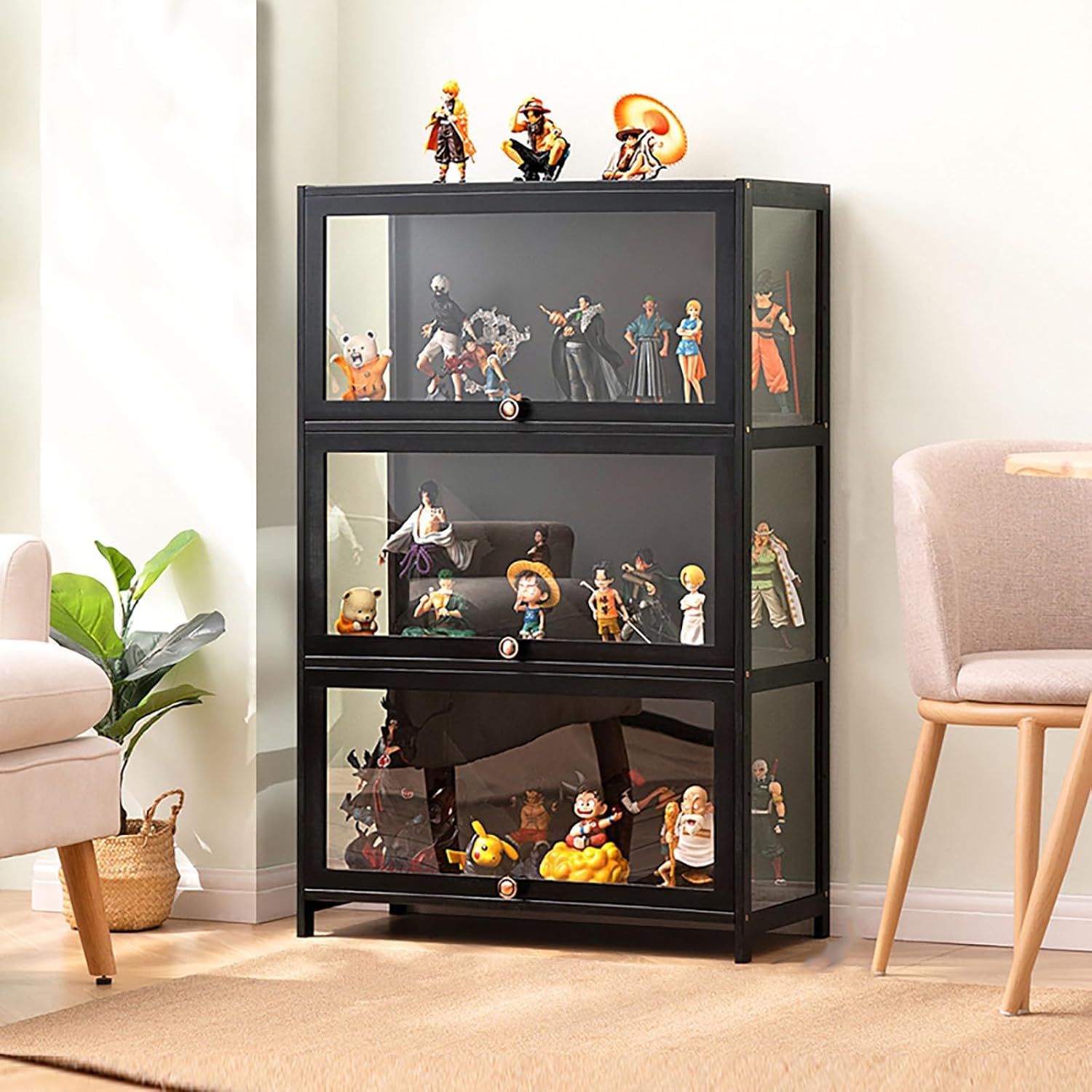 Hynbdes Acrylic Display Cabinet, Living Room Display, Tough Texture, Sealed and Dustproof, Suitable for Various Scenarios (3 Triple Black 70*33*106 Transparent on Three Sides)