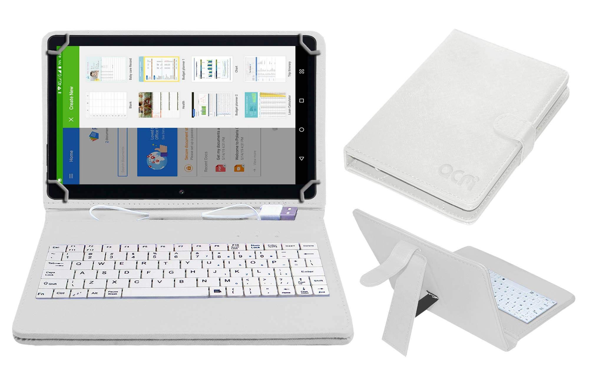 ACMUSB Keyboard Case Compatible with Domo Slate Sl36 Tablet Cover Stand Study Gaming Direct Plug & Play - White