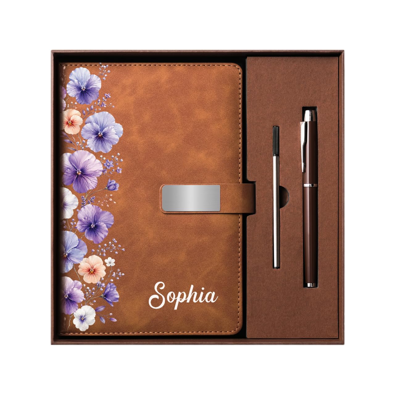 Personal Chic Personalised Leather Notebook and Pen Set - Daisy Journal/Notebook - personalised notebook and pen set, teacher notebook, teacher diary, personalised journal(Model #2)