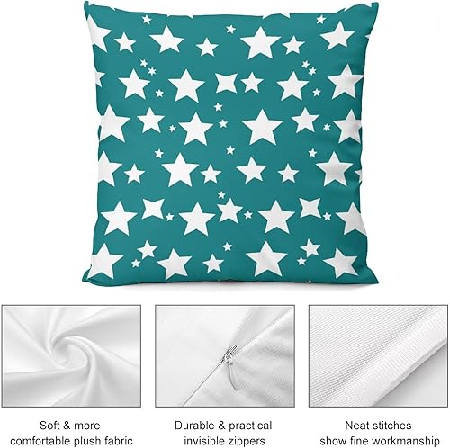 Miniatura 6 de Funda de cojín de 18 x 18 pulgadas, diseño de estrellas color verde azulado y blanco, fundas de almohada retro para decoración de habitación,