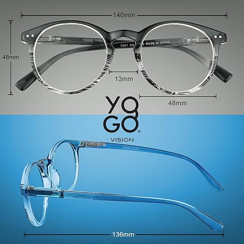 Miniatura 3 de Yogo Vision Gafas de lectura para mujeres y hombres, con bloqueo de luz azul, lentes de lectura redondos, +2