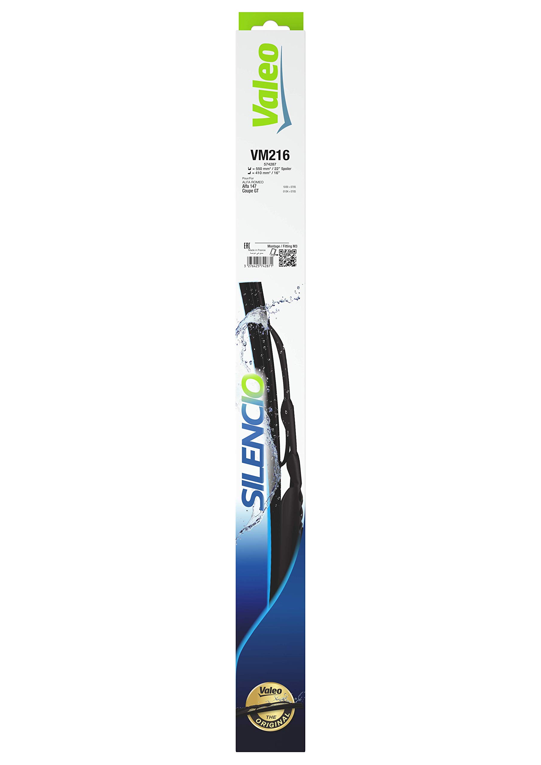 VALEO Silencio Essuie-glace - VM216 - Kit de Balais d'Essuie-glace Conventionnels 550 mm / 410 mm Aérodynamisme Optimal avec Spo