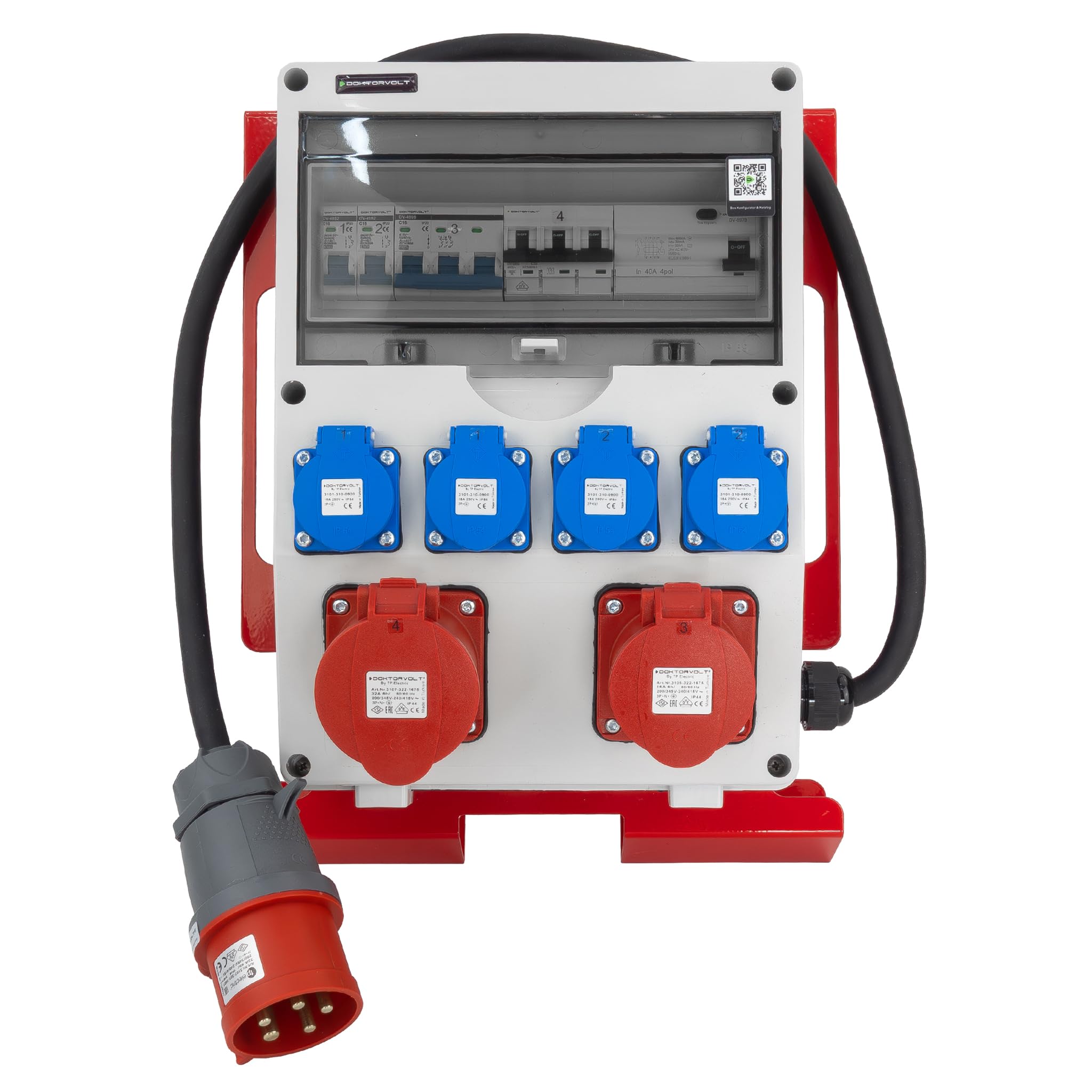 Baustromverteiler mit Ständer und Kabel FI-Schalter SET-S/FI 32A 16A CEE-Steckdose 4x230V Schuko-Steckdose Stromverteiler Doktorvolt