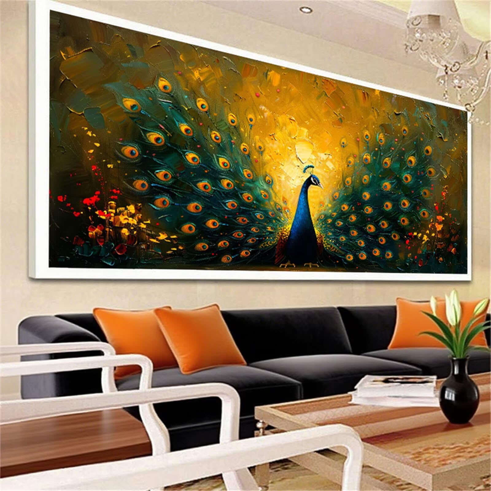 Diamentowe malowanie pióro diamentowe malowanie dla dorosłych, 5D diamentowe malowanie paw haft diamenty duży rozmiar 70 x 140 cm, DIY kryształ górski ścieg krzyżykowy ręczna aktywność do dekoracji