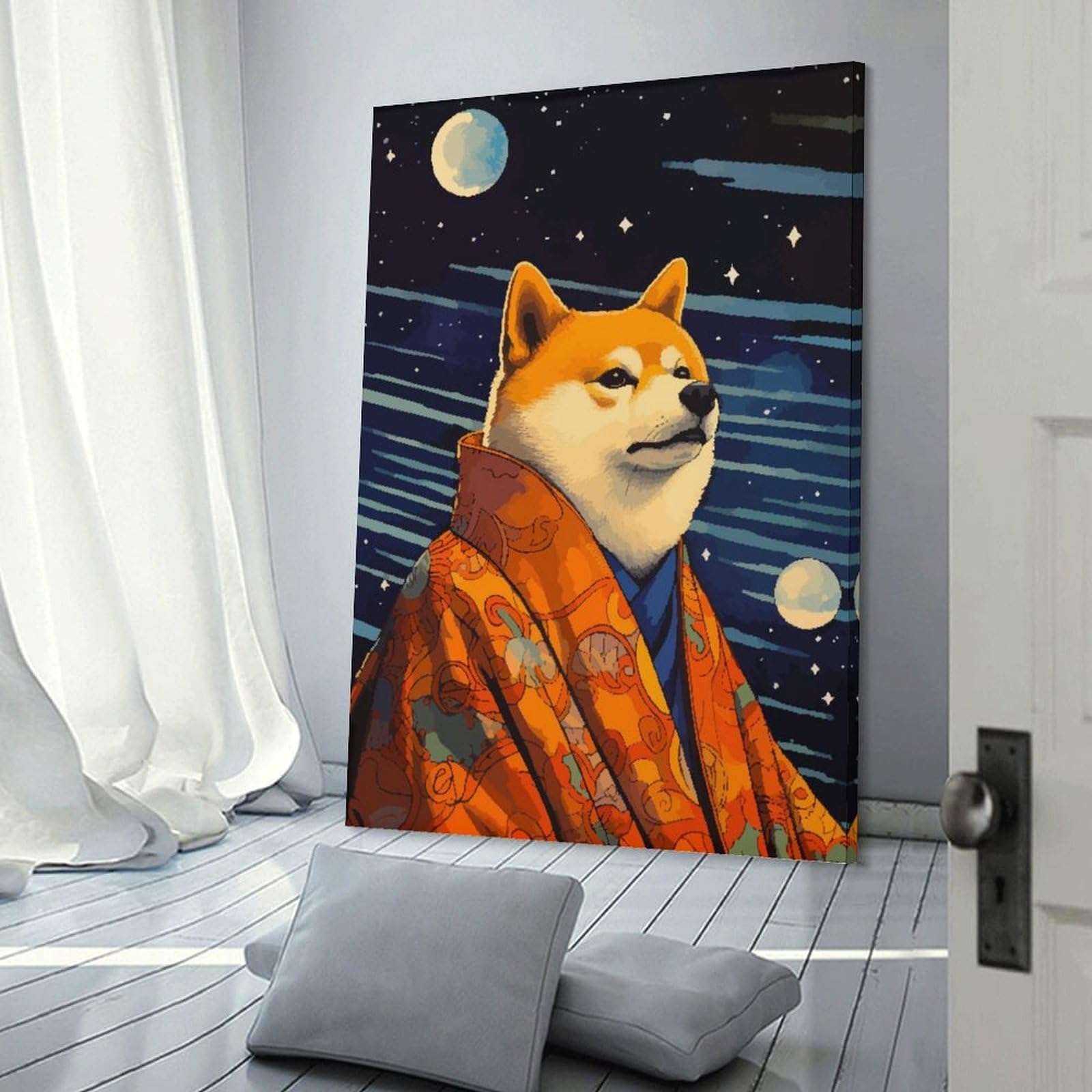 Junmoney Frame-Shiba Inu Retro Pixel Art Canvas Wall Picture Shiba Inu Retro Pixel Art, 24X36inch(60X90cm), For Home Lounge, Bedroom Or Reading Nook, A Home Accent With Warm Character