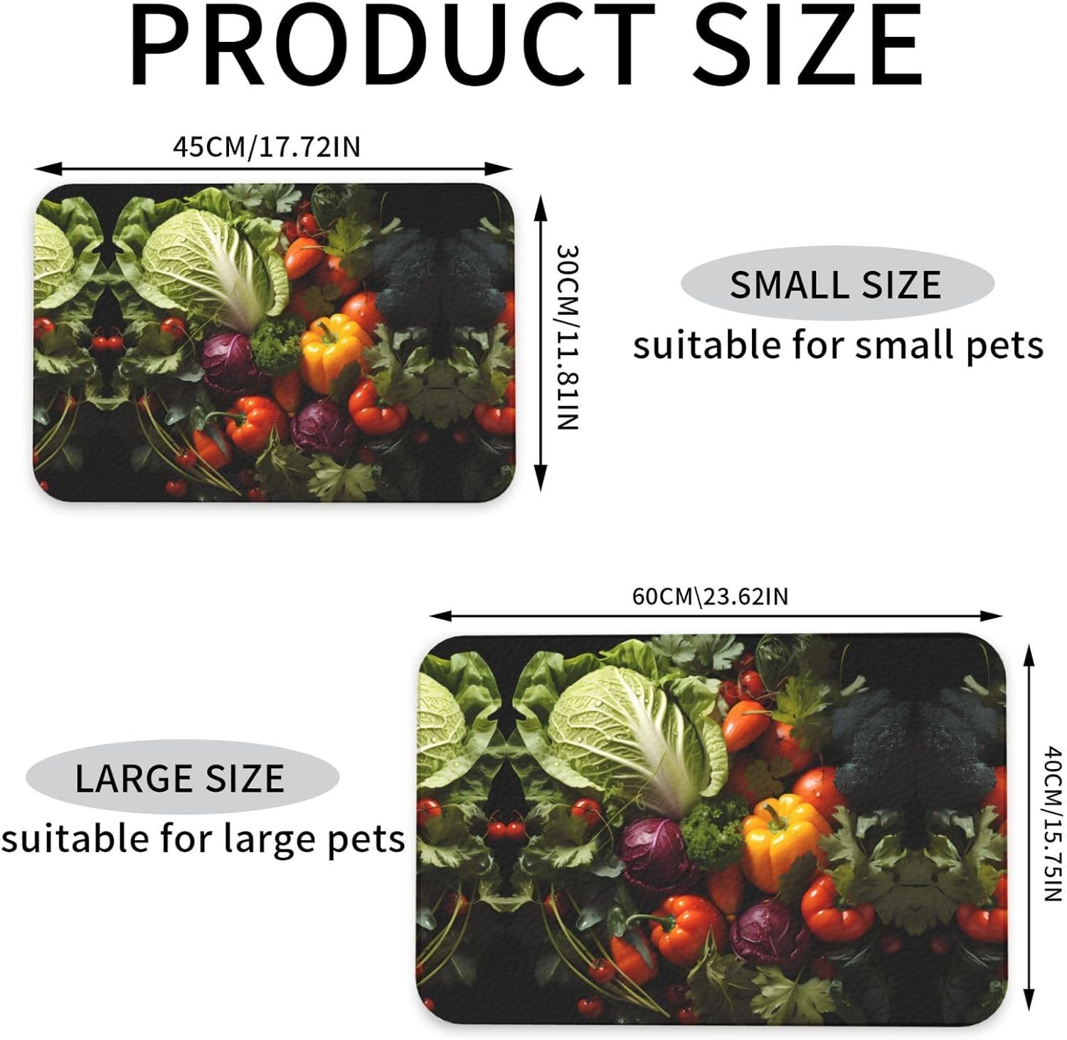 30x45cm Lots of Fresh Vegetables Print Pet Absorbent Feeding Mat - Quick Dry Food Pad/Leather Placemat, for Dog Cat Food Bowl Water