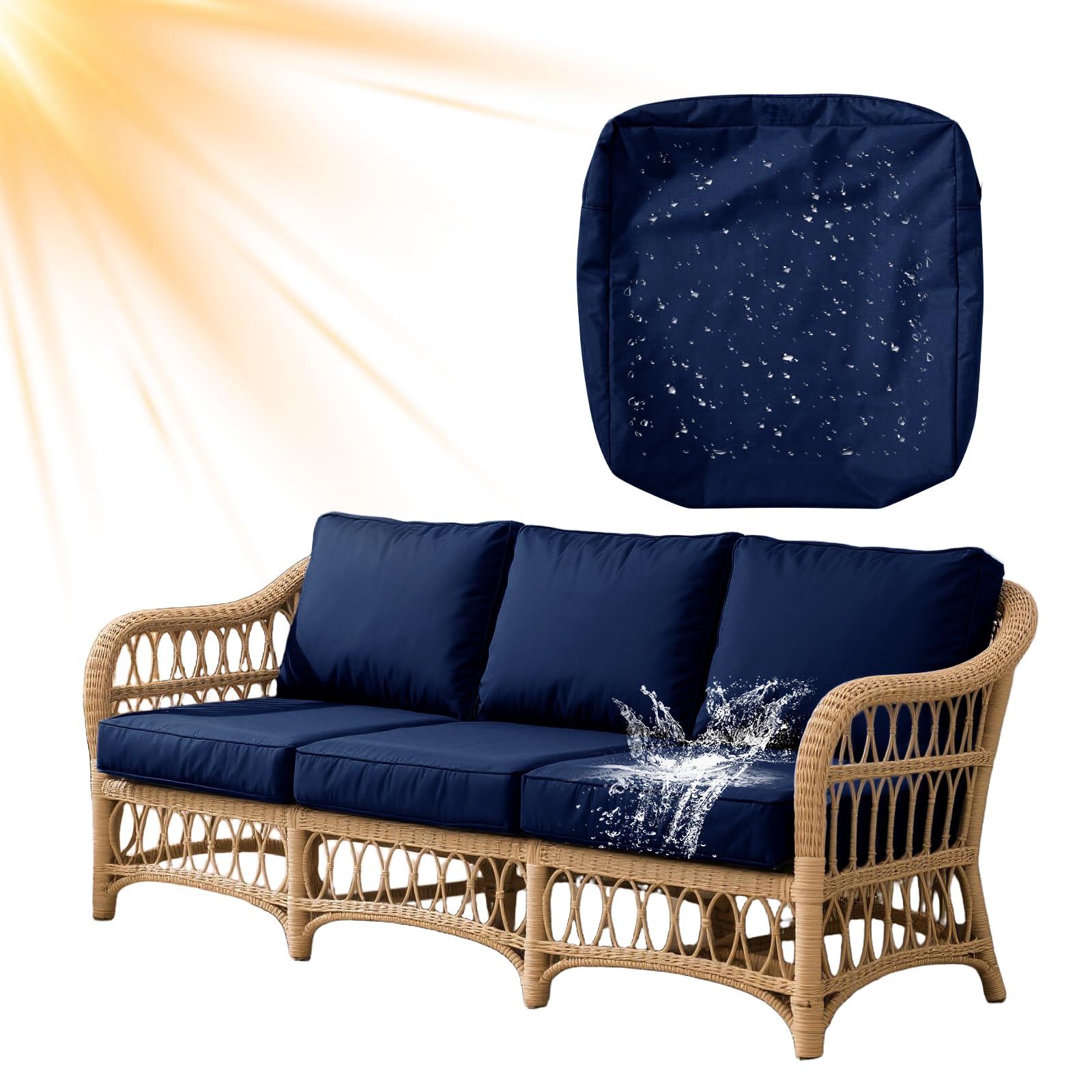 LZYLZH Waterproof Patio Cushion Covers with Zipper Oxford Fabric Replacement Outdoor Chair Seat Cover UV Resistant Washable Furniture Cover (Navy Blue