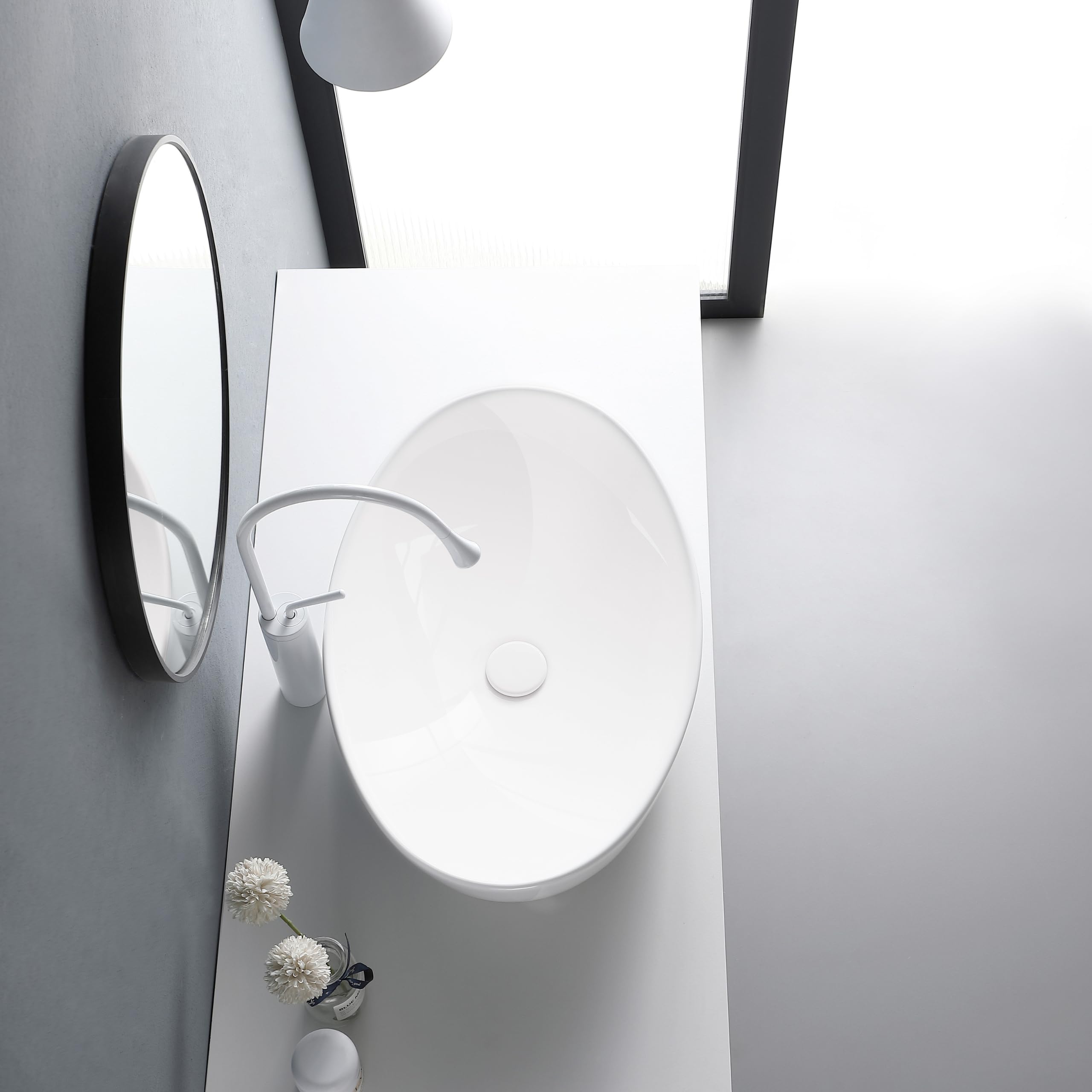 Aquauno Lili Lavabo Ovalado Cerámica Blanca 62x42 cm sin Orificio Grifo Rebosadero
