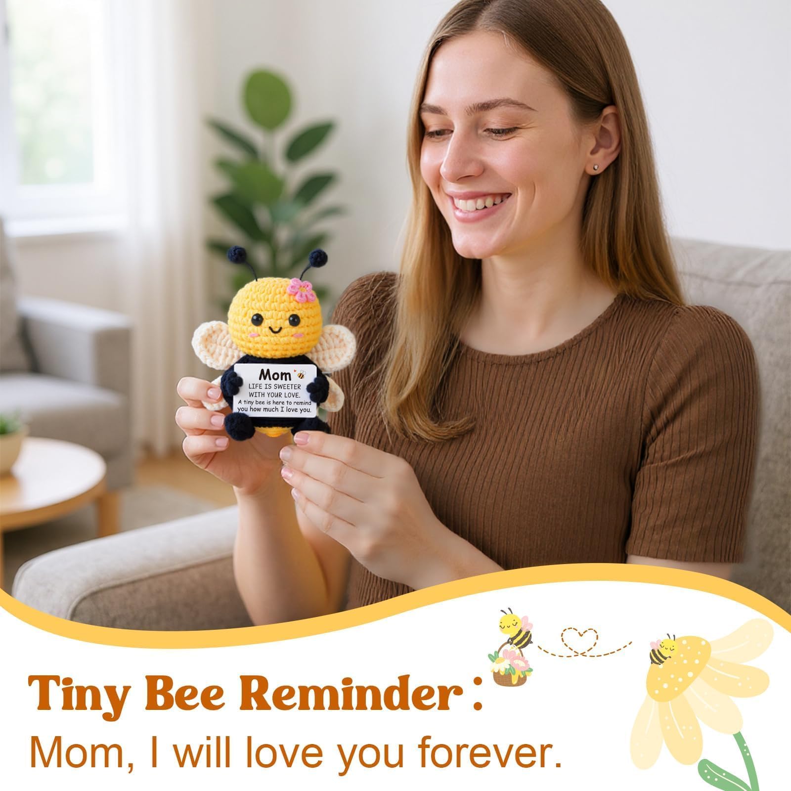 Gifts for Mom from Daughter Son, Mom Birthday Gifts - Cute Handmade Crochet Bee - Birthday Valentines Mothers Day Christmas Bonus Step Mother In Law, I Love You Mama Present, Emotional Support Decor
