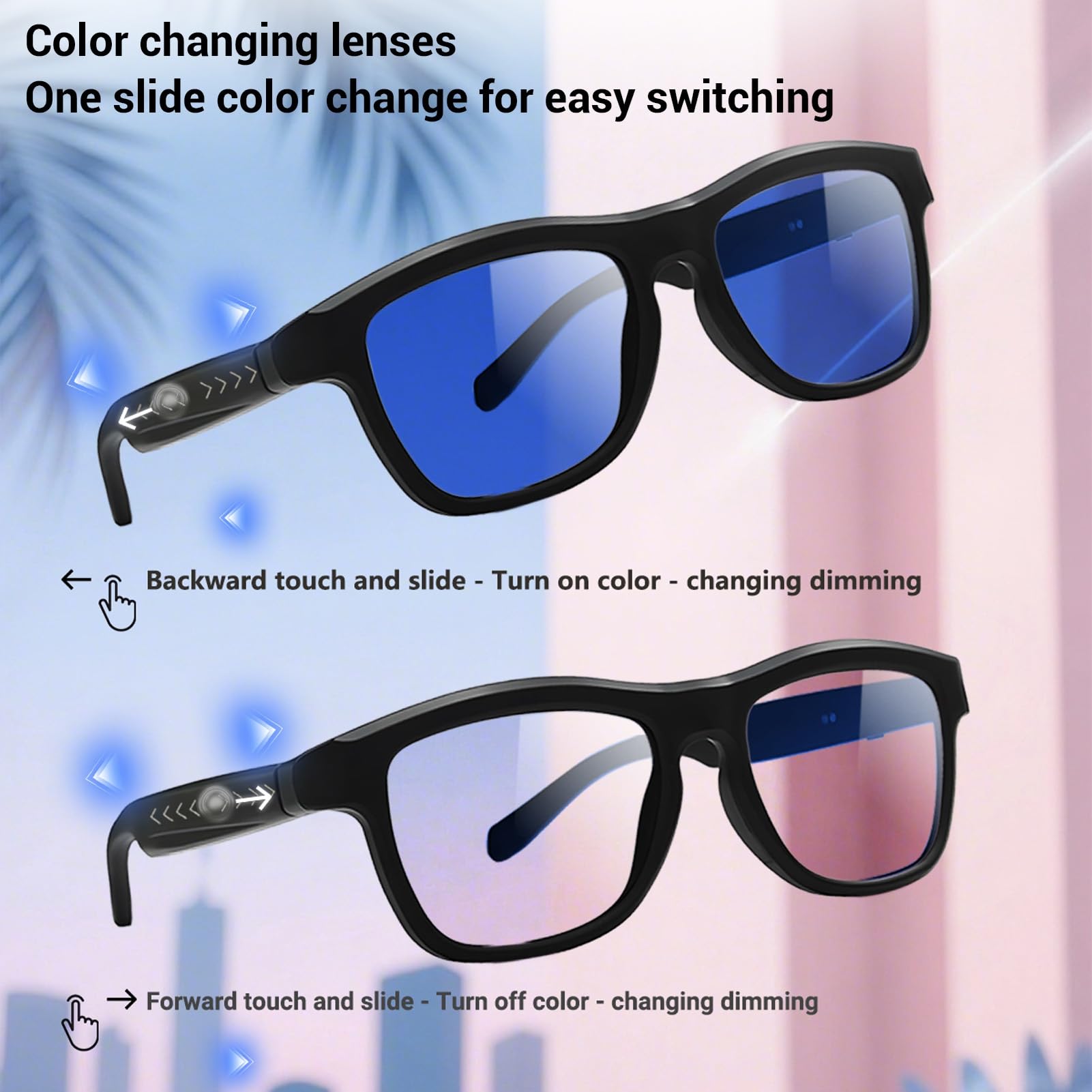 Lunettes intelligentes AI, Bluetooth, traduction en temps réel, lunettes de soleil avec lentille bleue pour l'enseignement en voyage