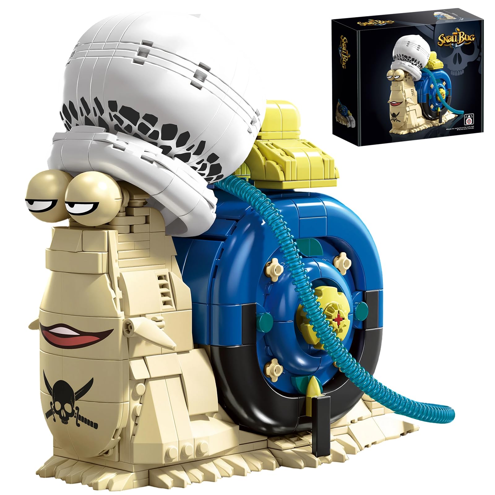 GHQYTPR Anime Snail Phone Bug Building Block Set 701 PCS Pirate Transponder Snail Model with Spotted Hat & Blue Shell Creative Cartoon Animal Figure Manga Desk Decor Gift for Adults Teens