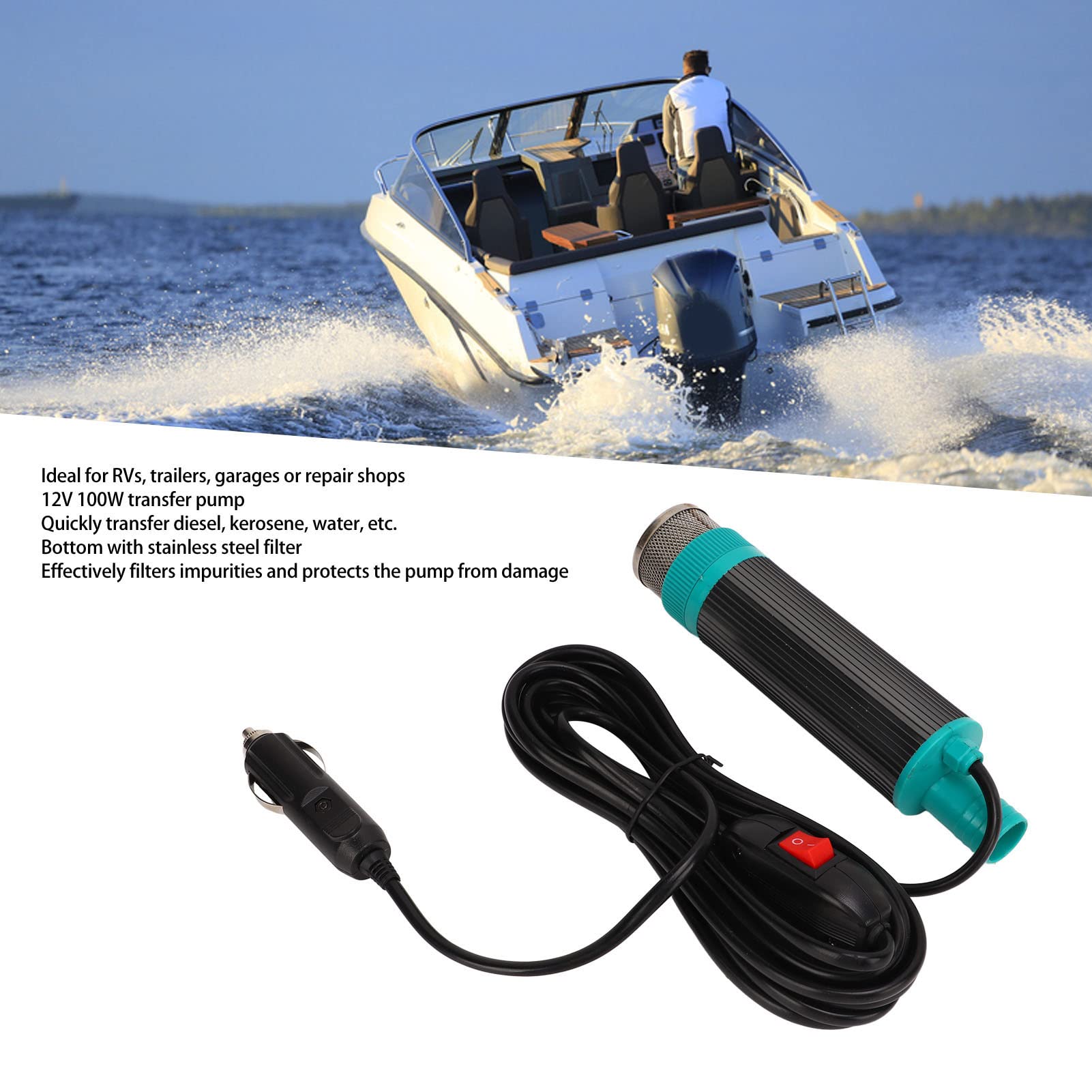 Pompa di Trasferimento 12V, Pompa di Trasferimento Acqua Olio Ad Alta Efficienza Ad Alta Efficienza 100 W con Cavo 5 M per Rimorchio