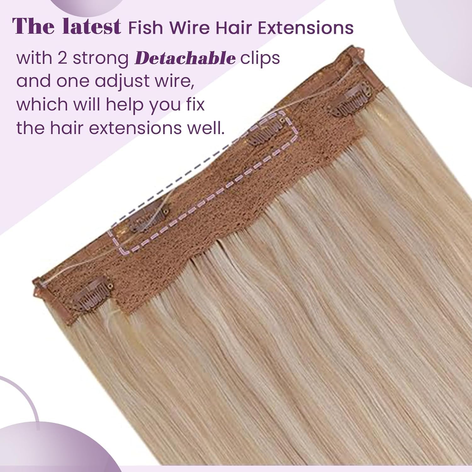 LaaVoo Human Hair Extensions Highlight Ash Blonde & Platinum Blonde Real Remy Hair Invisible Wire Undetectable 100% Real Straight Hair Extensions Long-Lasting 80g 18 Inch #18/613 - Image 3