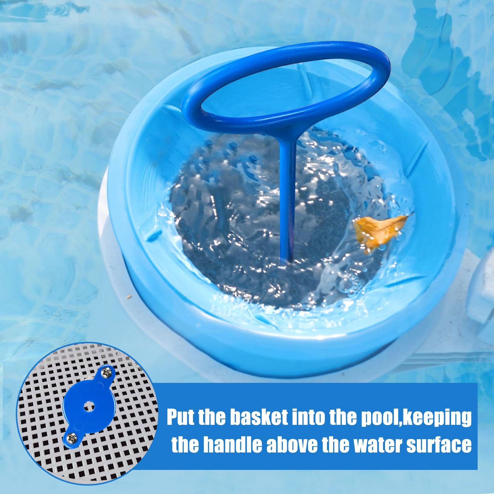 2 asas de cesta de skimmer de piscina con gancho de cesta de skimmer de piscina, herramienta de limpieza universal para todas las cestas de skimming, herramienta de limpieza de mango de cesta