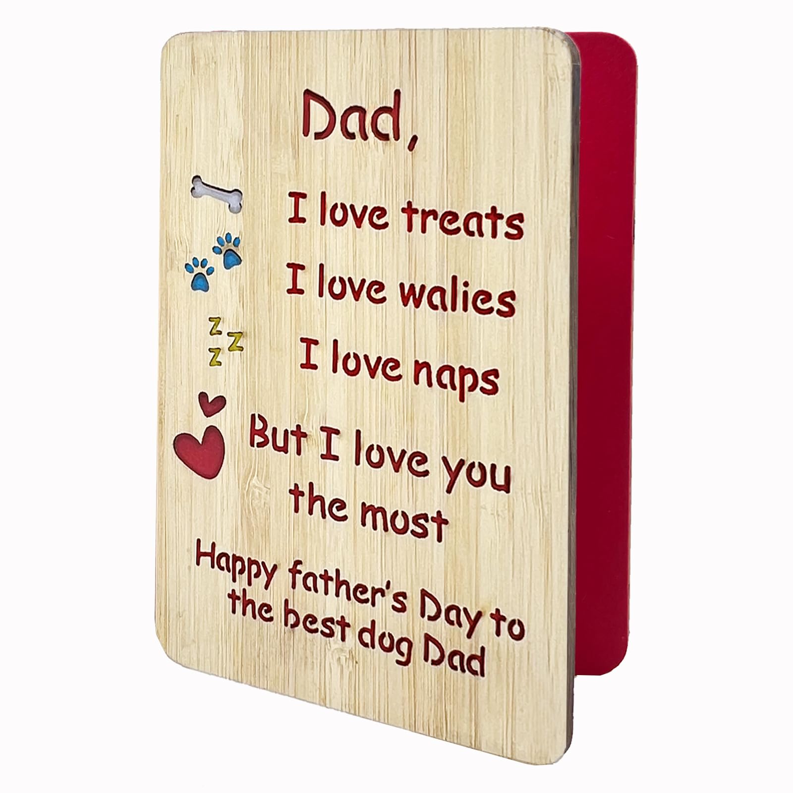 Della Stella Handmade Bamboo Funny Dog Dad Fathers Day Card from Son Daughter, Cute Dog Dad Gifts for Men, Wooden Happy Father’s Day Card for Him