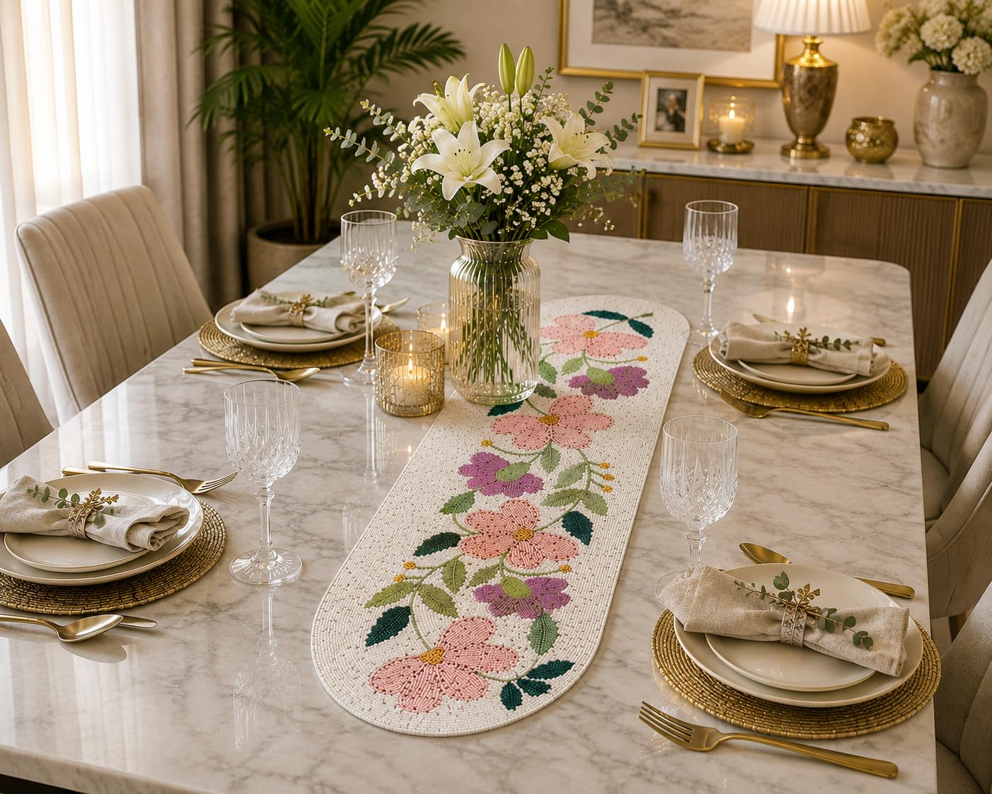 table runner 亀甲取り花丸 帯リメイク 長尺250㎝ table runner 亀甲