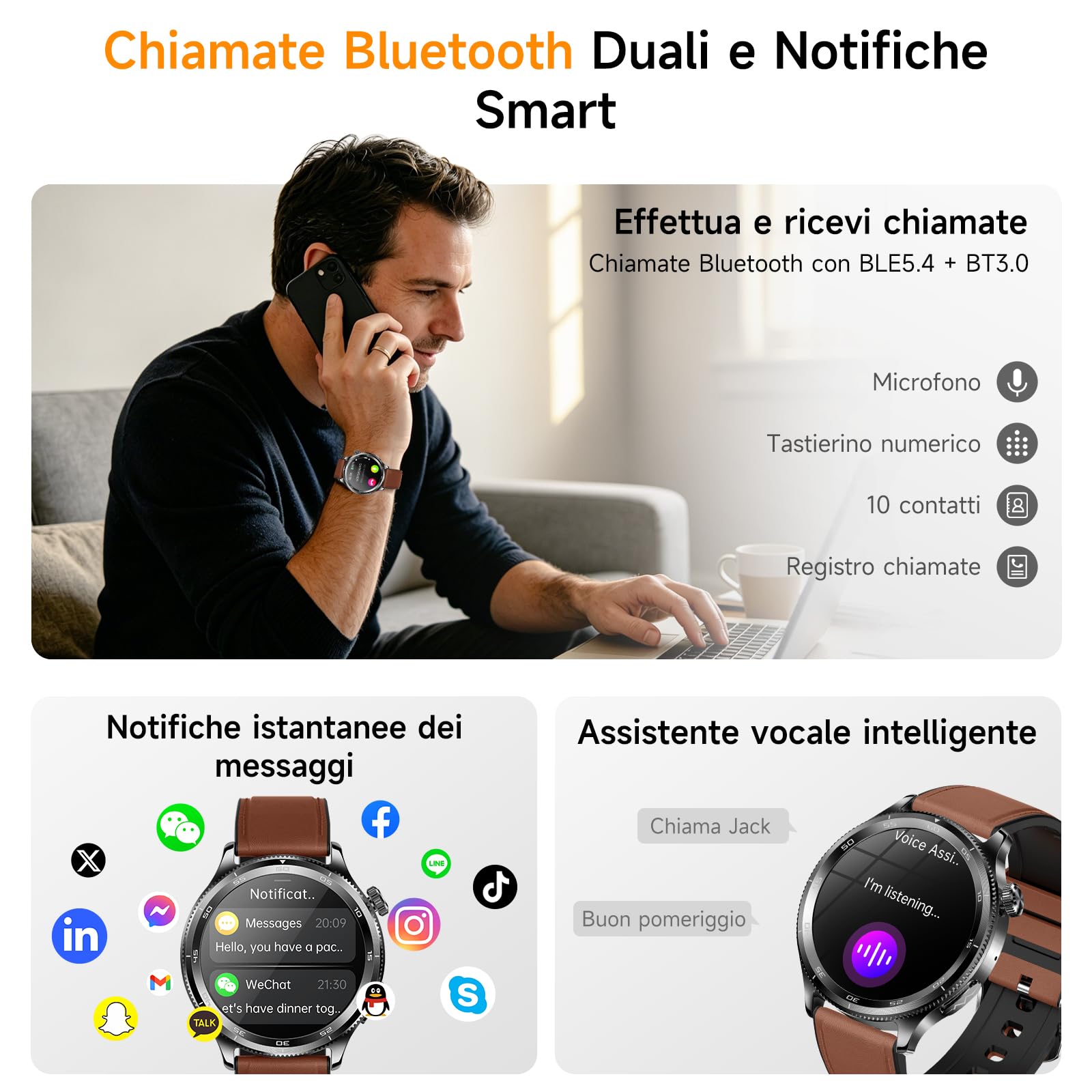 2026 Nuovo AI-GPT Smartwatch Uomo Con ECG/HRV/BMI/Pulsante SOS,Marrone | 24H Pressione Sanguigna/Temperatura/ SPO2/Cardiofrequenzimetro/Sonno, 1,43"AMOLED Salutare Orologio Fitness Con Telefono