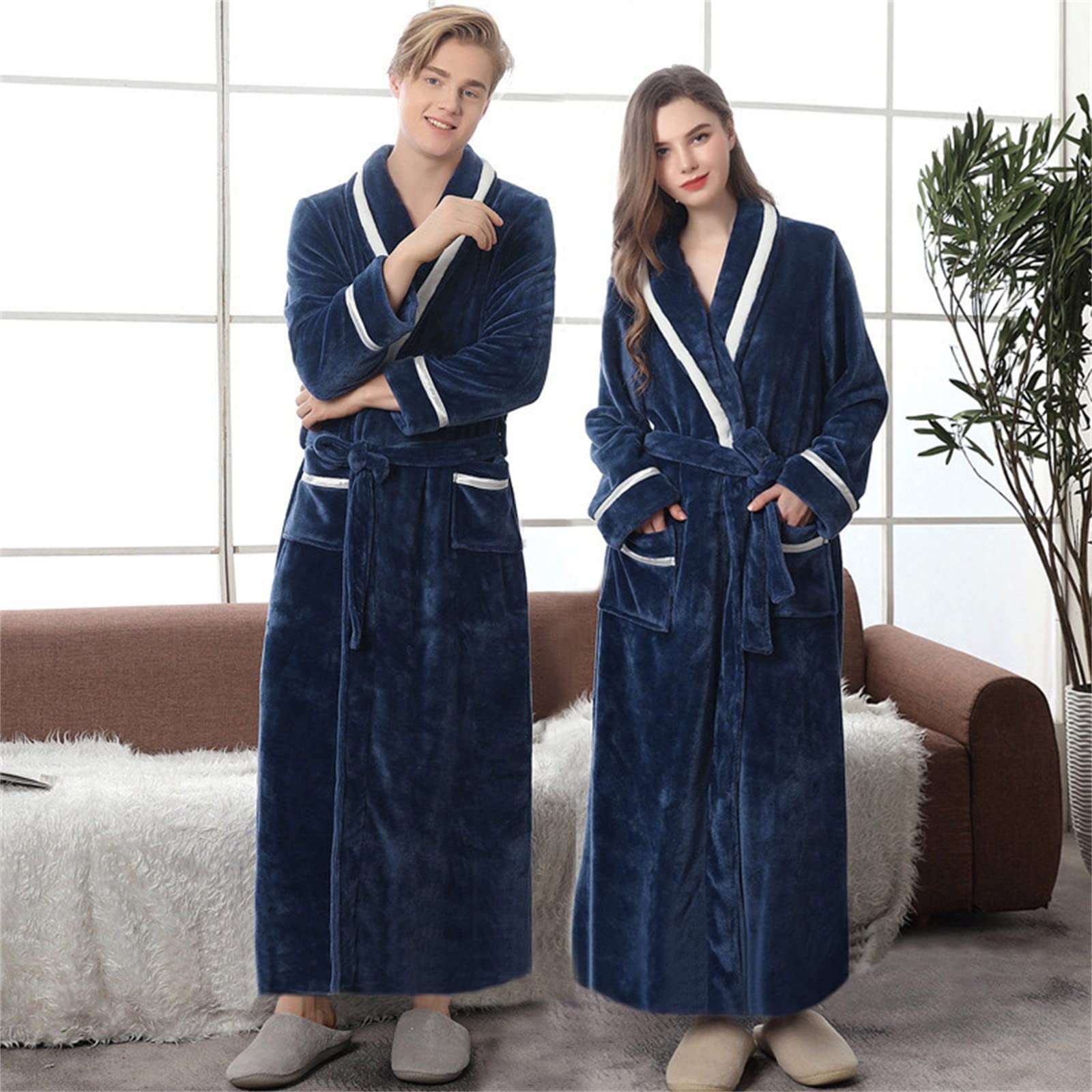 Accappatoio da donna lungo, soffice, accappatoio da uomo, XXXL, senza | Pigiama con tasche, taglie grandi, unisex, per adulti, in tinta unita