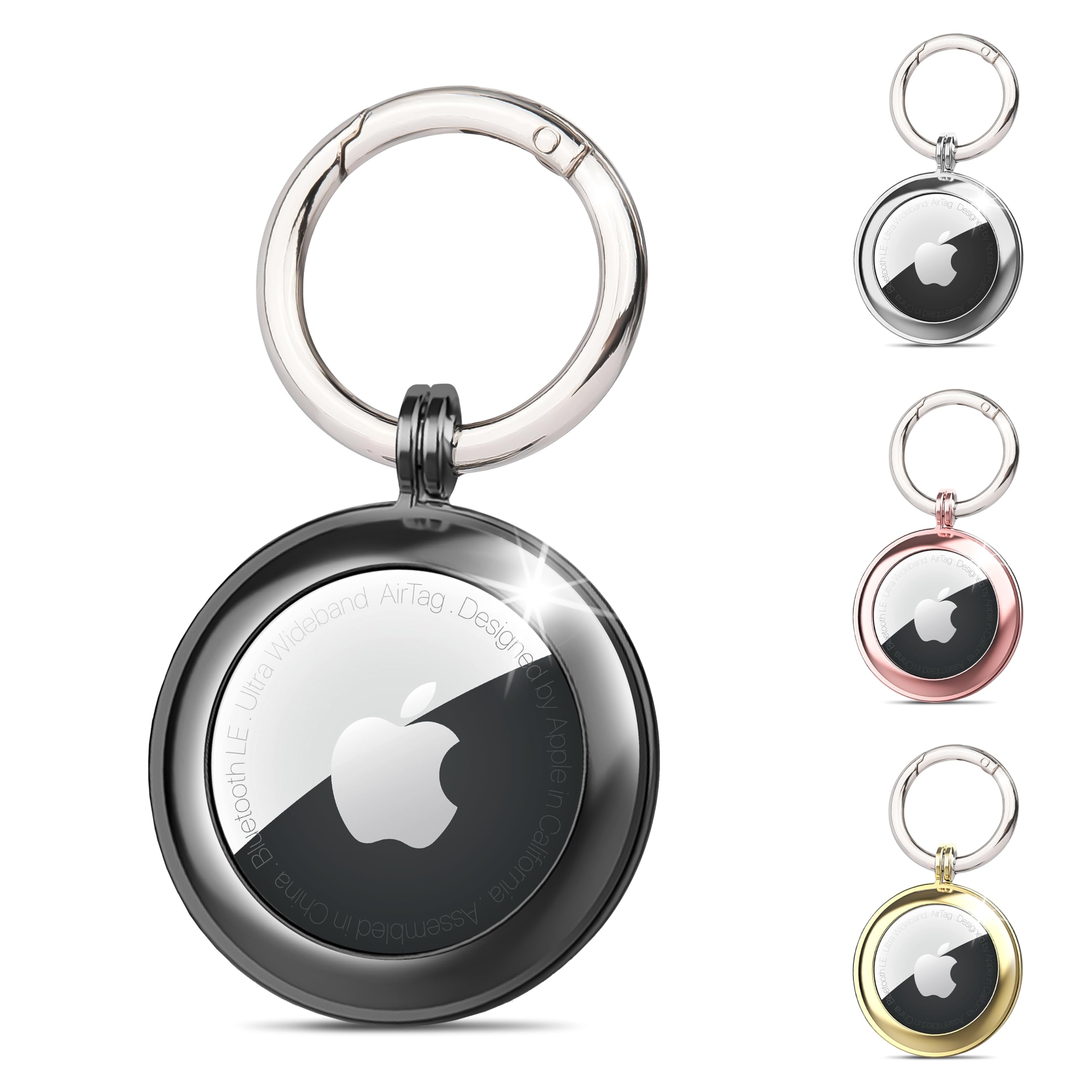 RECKNEY Metal AirTag Keychain Case Black, Air tag Keyring compatible with Apple AirTag, Air tag Bumper