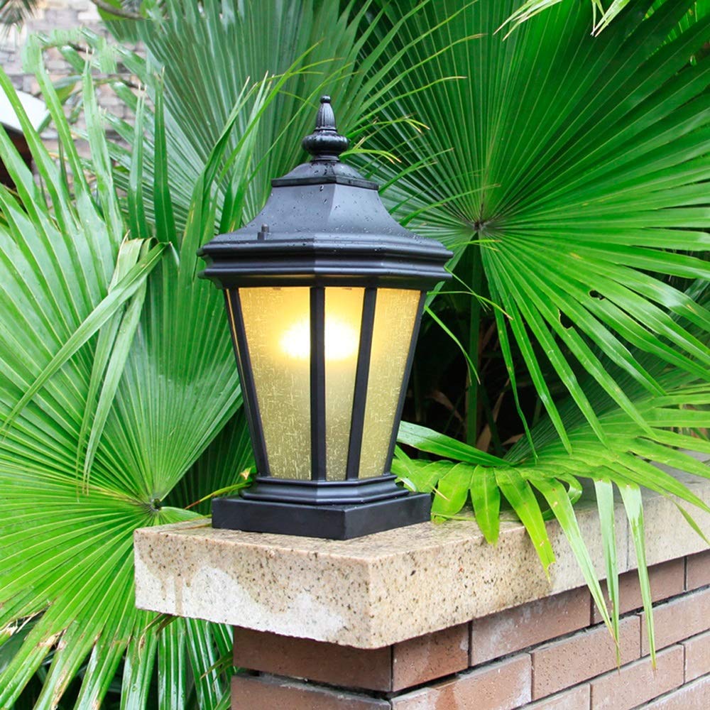 Luces de Poste Europeas al Aire Libre Impermeable IP54 jardín Pared Pilar lámpara Puerta Columna lámpara decoración Patio antorcha Patio Villa jardín Aluminio E27 Vidrio Linterna Accesorio